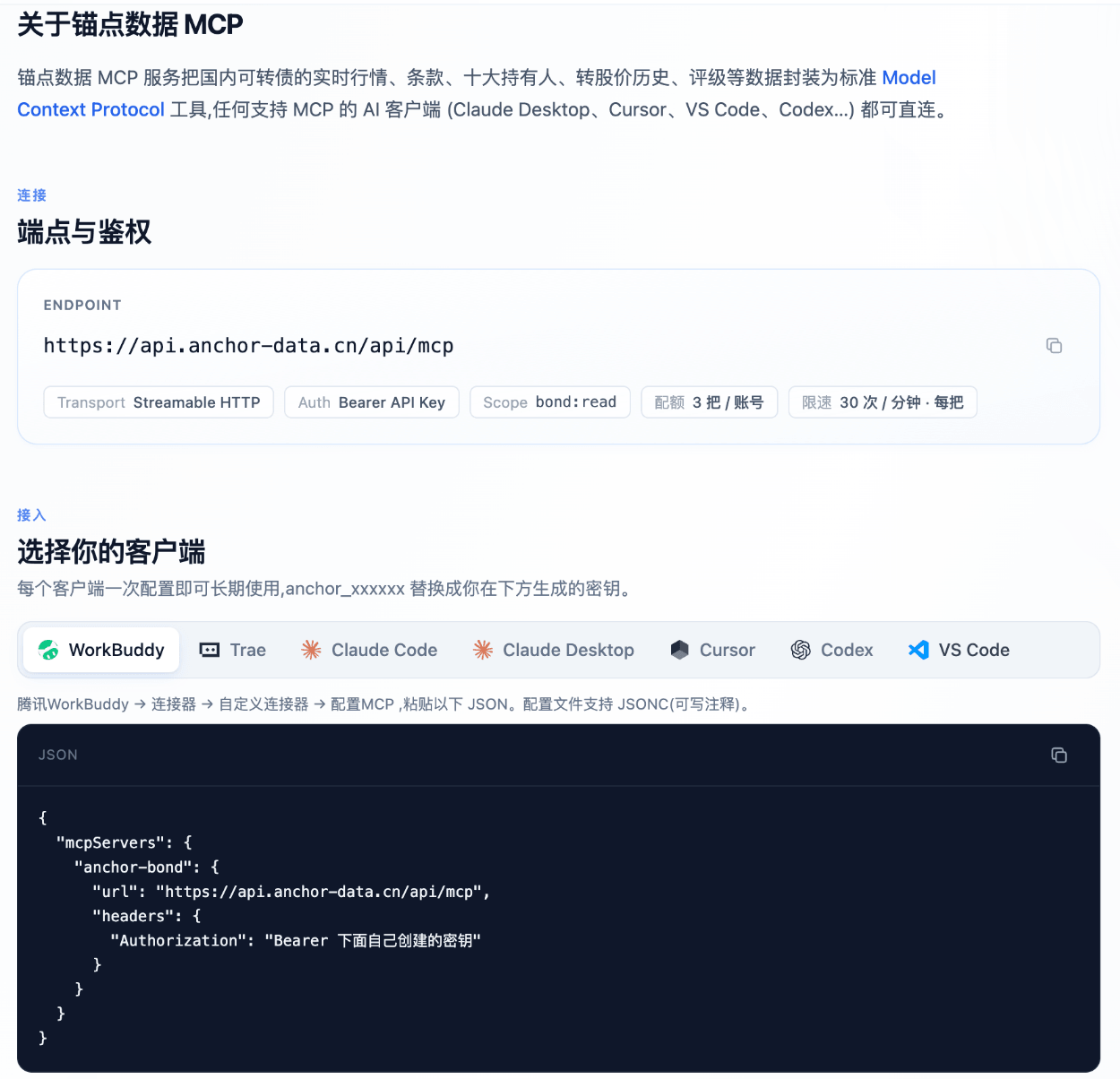 锚点数据 MCP 接入页概览